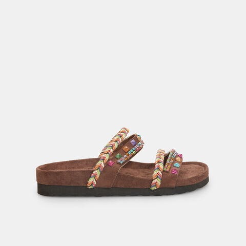 Zapatillas de mujer Bata Red Label con cuerdas cruzadas y aplicaciones joya , Marrón Zapatillas de mujer Bata Red Label con cuerdas cruzadas y aplicaciones joya , Marrón